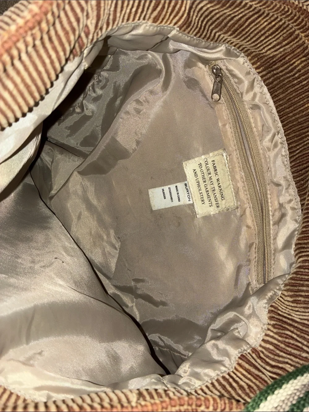Burton Casual Brown Corduroy Large Messenger Crossbody Bag Striped Accent/Strap